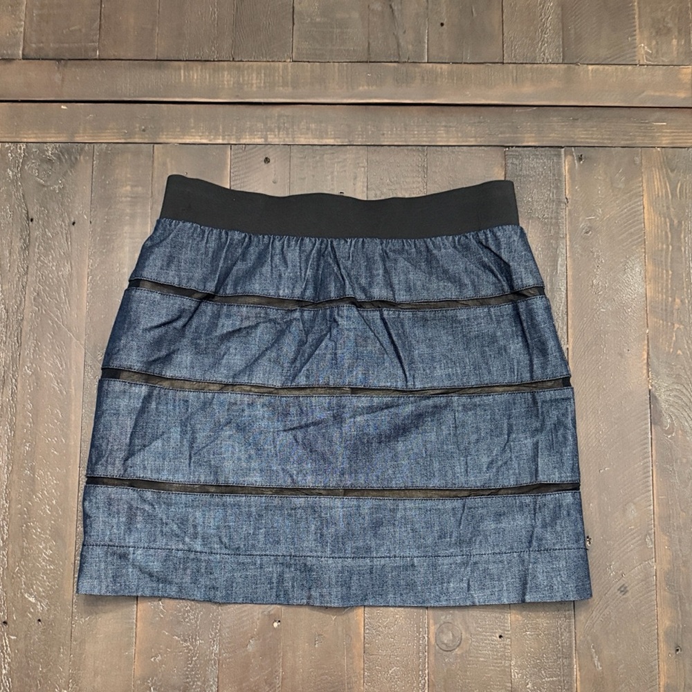 Limited Denim Mesh Skirt Size 8 Preppy‎ Flirty Business Office